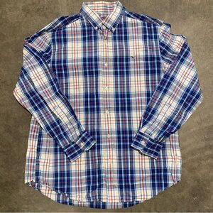 Vineyard Vines Sz Large Blue Plaid Cotton Whale Shirt Button Up